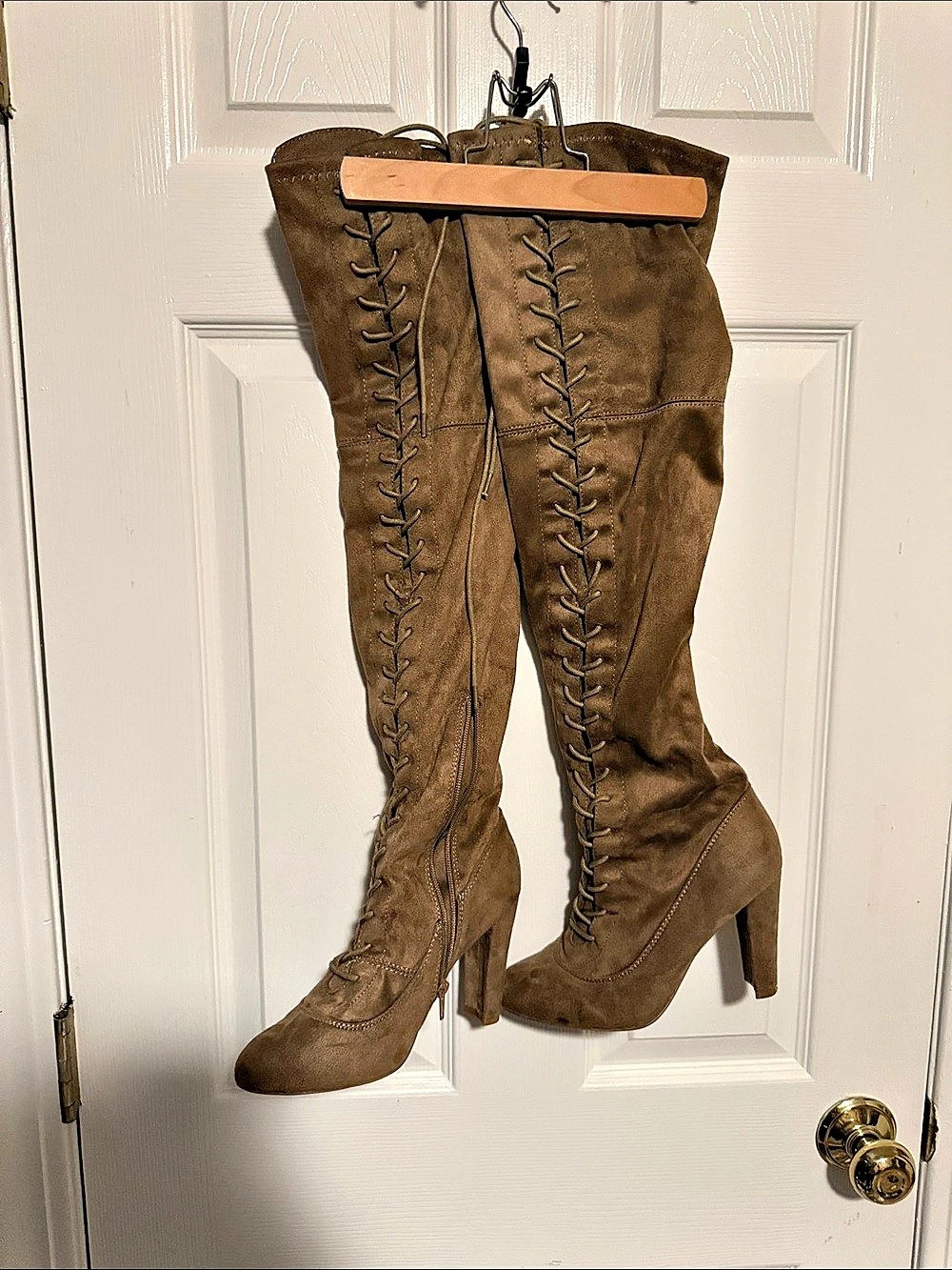 Charlotte Russe Women's Brown Lace-Up Over-the-Knee Heeled Boots